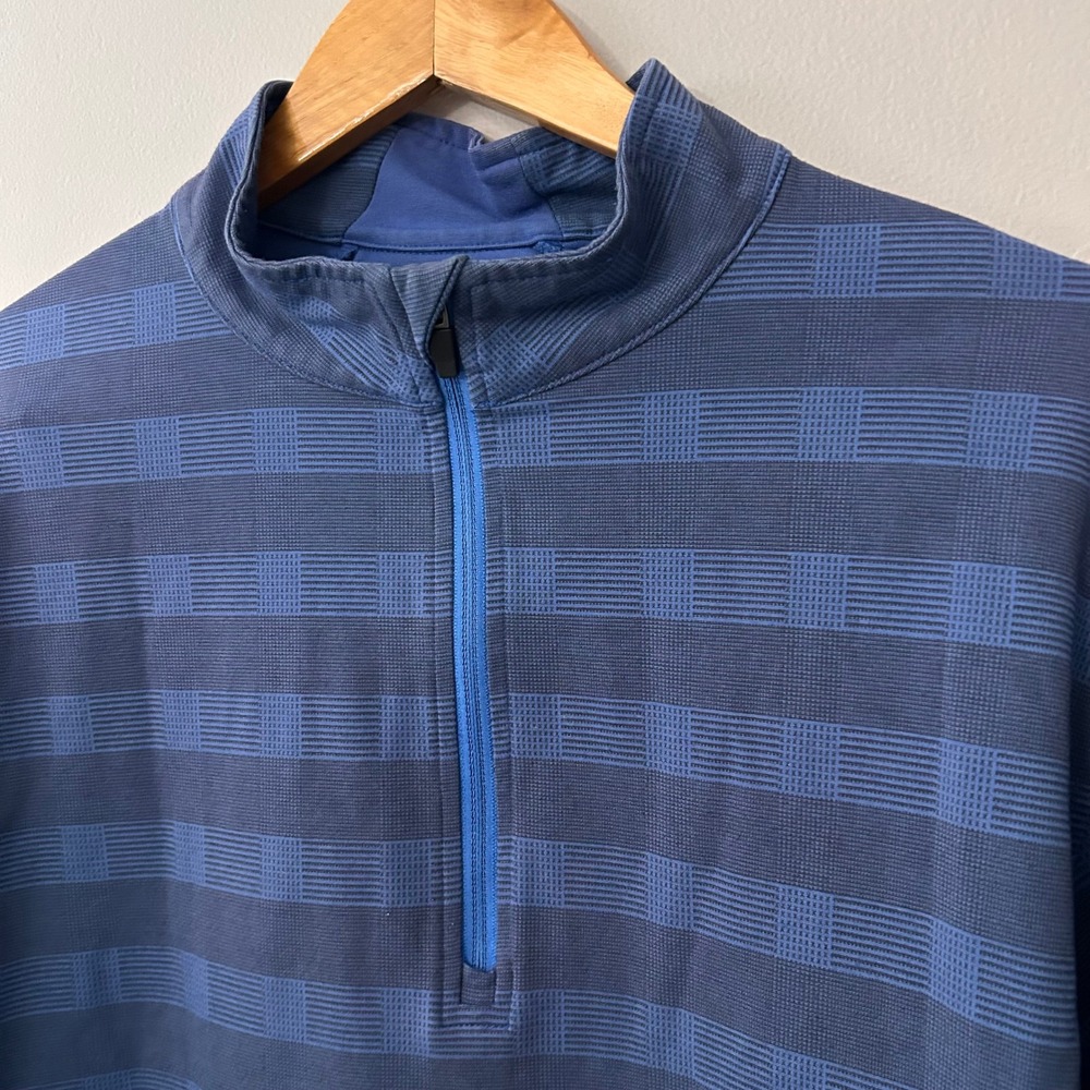 Sun Mountain Mens Large Thermal 1/4 Zip Golf Pullover Blue Plaid‎ Long Sleeve